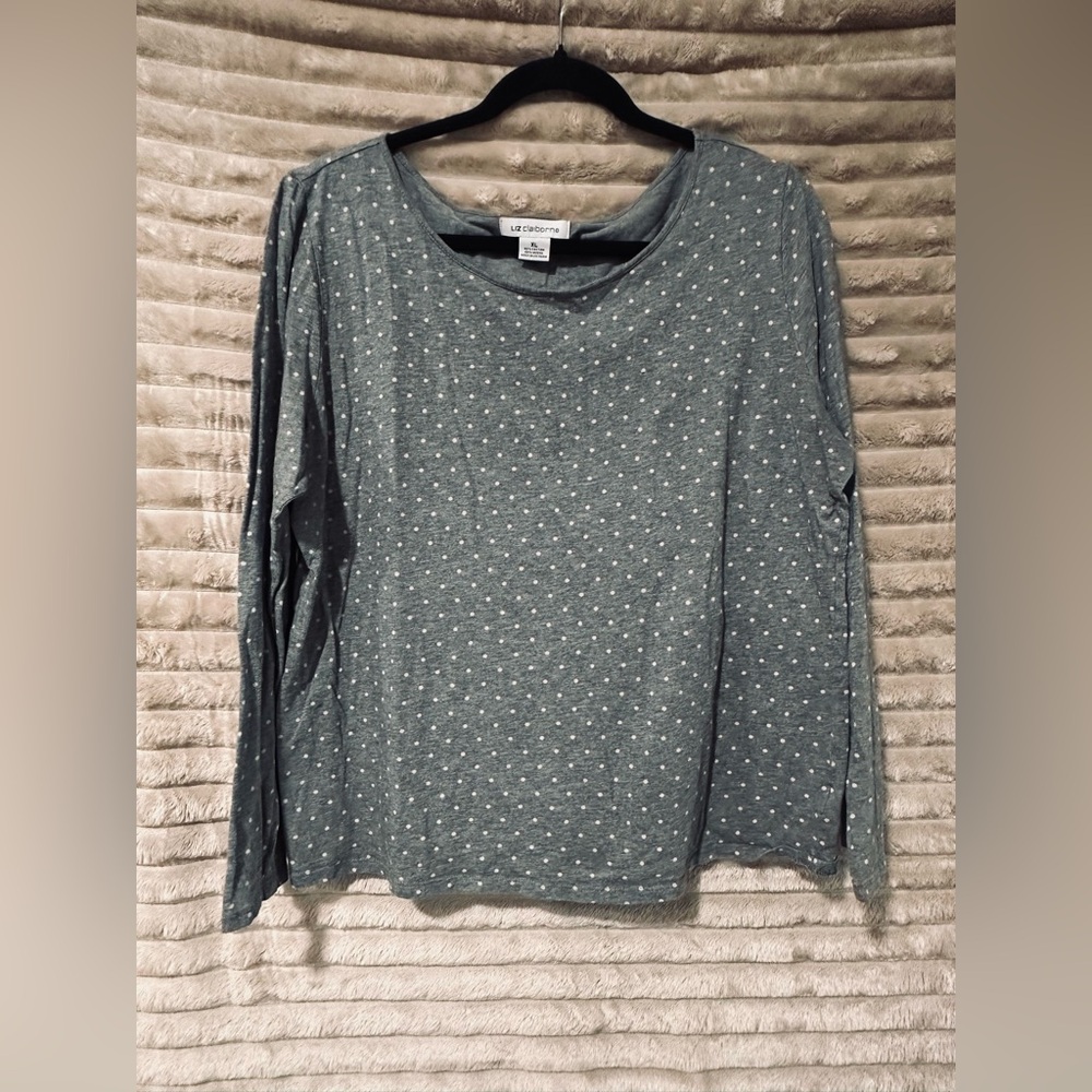 Liz Claiborne grey Long-Sleeve Dot Print Top